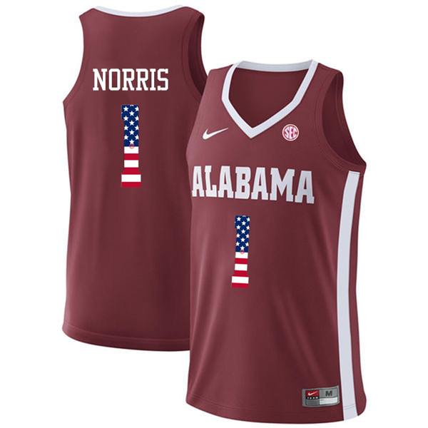 Men #1 Riley Norris Alabama Crimson Tide USA Flag Fashion College Basketball Jerseys-Crimson
